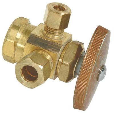 Brass Dual Outlet Stop Valve, 1/2 In. x 3/8 In. x 1/4 In.