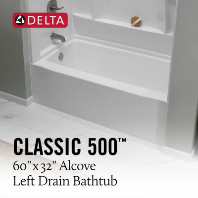Classic 500 Bathtub, Left-hand Drain, Gloss White, 60 x 32 In.