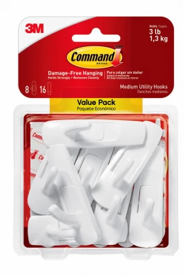 Medium Hooks, White, 8 Hooks/16 Strips Value Pack