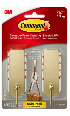 Medium Satin Brass Hooks, 2 Hooks/4 Strips