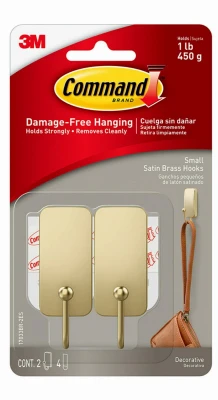 Small Satin Brass Hooks, 2 Hooks/4 Strips