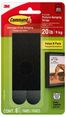 20 Lb. Picture Hanging Strips, Black, 8 Pairs, X-Large