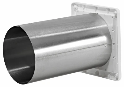 6 In. Exhaust Wall Louvered Vent, White Plastic, 11 In. Tail Pipe