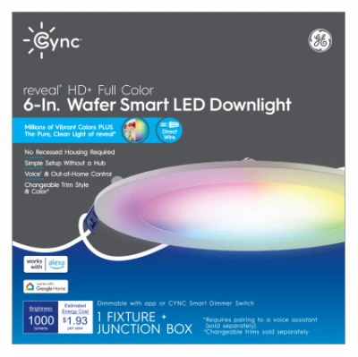 Cync Smart LED Wafer Downlight, Full Color, 16 Watt, 6 In.