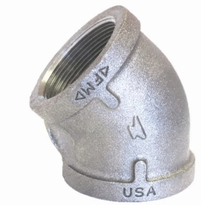 Galvanized Steel Pipe Elbow, 45 Degree Angle, 3 Inch Diameter