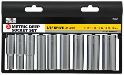 Nine Piece Metric Deep Socket Set with Three Eighths Inch Drive