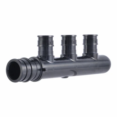 PEXA Three-Branch Multi-Port Tee Fitting with Three Half-Inch Branches and Three-Quarter Inch Main Line