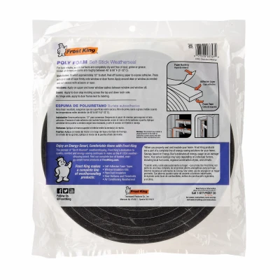 Charcoal Foam Weatherseal Tape, Three Quarter Inch Wide by One Half Inch Thick by Seventeen Feet Long