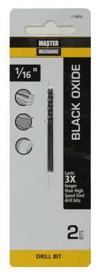 Black Oxide Drill Bits, 1/16 x 1-7/8 In., 2-Pk.