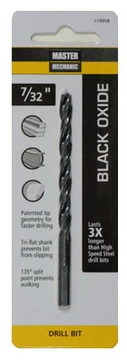 Black Oxide Drill Bit, 135 Degree Split Point, 7/32 Inch Diameter by 3.75 Inch Length