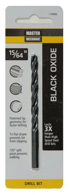 Drill Bit, Black Oxide, 15/64 x 3-7/8 In.