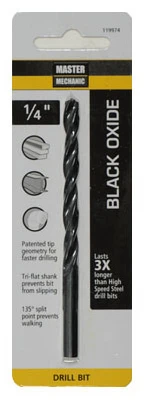 Black Oxide Drill Bits, 135 Split Point, .25 x 4 In.