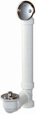 Schedule 40 PVC Bath Drain, Roller Ball Stop, White, 1-1/2 In.