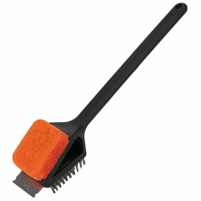 Dual-Head Grill Brush with Scrub Pad and Scraper, Long Handle for Easy Cleaning