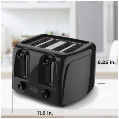 Black 4-Slice Toaster with Multiple Browning Settings and Extra-Wide Slots