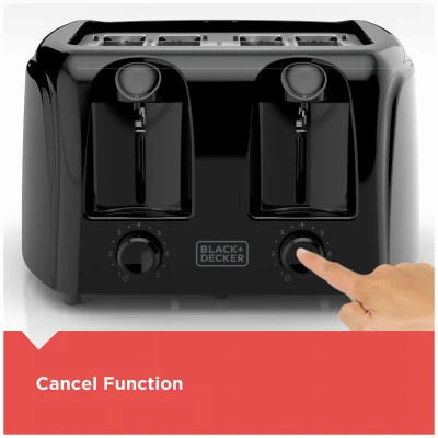 Black 4-Slice Toaster with Multiple Browning Settings and Extra-Wide Slots