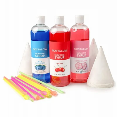 Snow Cone Kit, 20 Snow Cones & Straws, 3 16-oz. Syrups