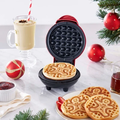 Gingerbread Man Mini Waffle Maker for Holiday Themed Miniature Waffles
