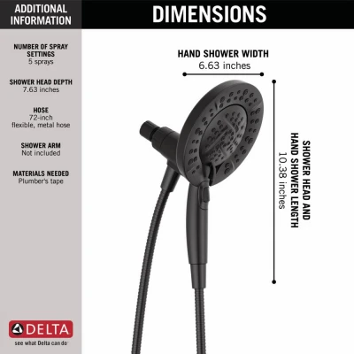 In2ition 5-Spray Two-In-One Shower Head with Wall Mount and Handheld Matte Black Finish