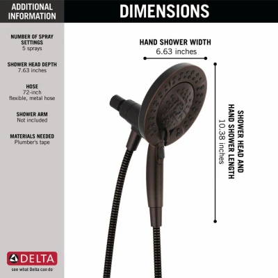 In2ition Five Spray Two-In-One Shower Head with Wall Mount and Handheld in Venetian Bronze Finish
