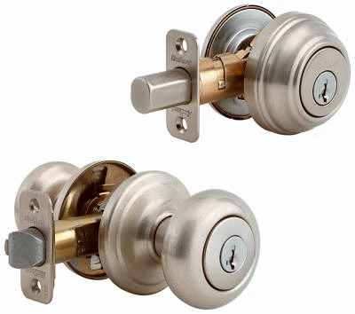 Satin Nickel Juno Knob/ Single Cylinder Deadbolt Combo Pack