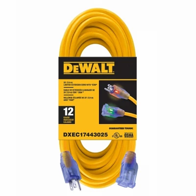 Lighted Extension Cord, 12/3 SJTW, Yellow, 25 Ft.