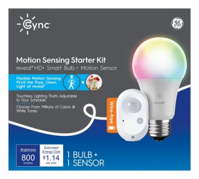 Cync Smart Light Bundle: 9.5 Watt Light Bulb + Motion Sensor, Full Color