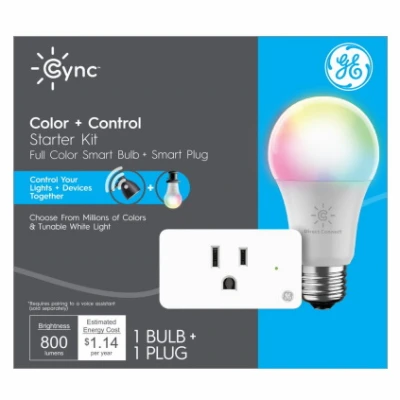 Cync Smart Bundle: 9.5 Watt Light Bulb + Plug, Full Color-Tunable White