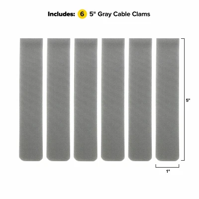 Cable Clams Hook & Loop Cord Holders, Gray, 5 In.