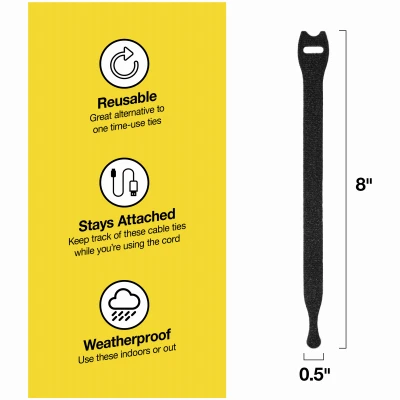 Self-Gripping Cable Ties, Reusable, Multi Color, 1/2 x 8 In., 50-Pk.