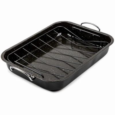 Retrograde Roasting Pan + Rack, Black, 16.5 x 11.5 In.