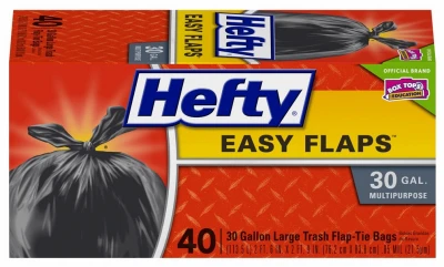 Easy Flap Large Trash Bags, Black, 30 Gallon, 40-Ct.