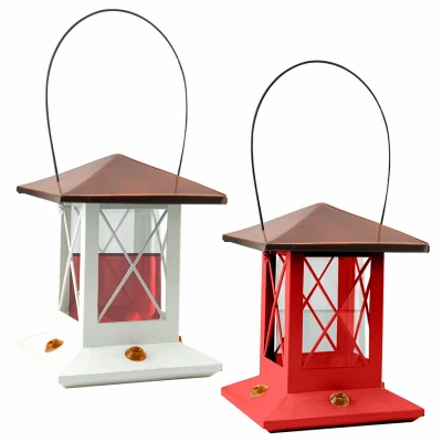 Vintage Hummingbird Feeder, 4 Ports, Glass & Metal, Red or White with Copper Top