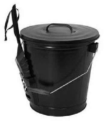 Ash Can With Shovel, Black Steel, 14.5 x 12.5 In.