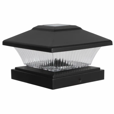 Solar Fence Post Cap Light With Plastic Lens, 4 Lumen, Black Finish