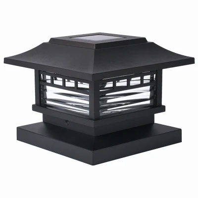Solar Fence Post Cap Light with Mission Design, Black Plastic, Weather Resistant