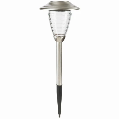 Solar Stake Light With Stainless Steel Finish And Ribbed Glass Lens - 8 Lumen