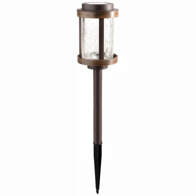 Solar Stake Lights, Black Metal/Plastic, Crackle Glass Lens, 4-Pk.