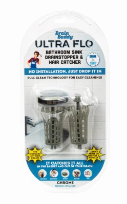 Ultra Flo Bathroom Sink Stopper & Hair Catcher With Extra Basket, Chrome Metal Cap