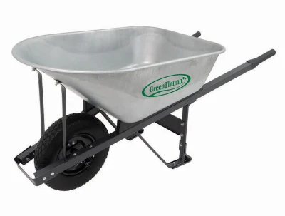 Galvanized Steel Wheelbarrow, Wood Handles, 6 Cu. Ft.