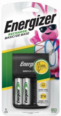 Battery Charger For AA & AAA Rechargeable Batteries + 2 AA Batteries