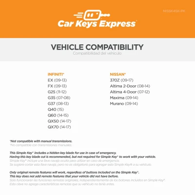 Simple Key Programmer and Smart Car Key Compatible with Select Nissan and Infiniti Models