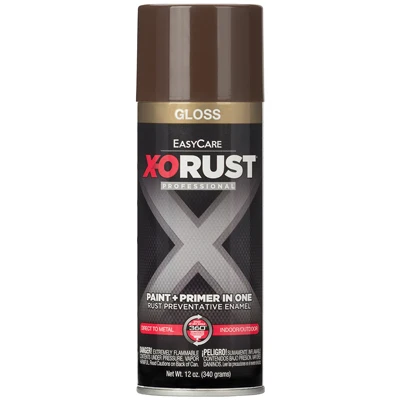 X-O Rust Anti-Rust Enamel Spray Paint & Primer, Seal Brown Gloss, 12 oz.