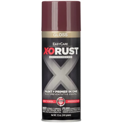 X-O Rust Anti-Rust Enamel Spray Paint and Primer, Shutter Burgundy Gloss, 12 Ounce Can