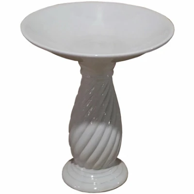 24 In. Swirl Birdbaths, Glossy White and Teal Ceramic, 4-Pk.