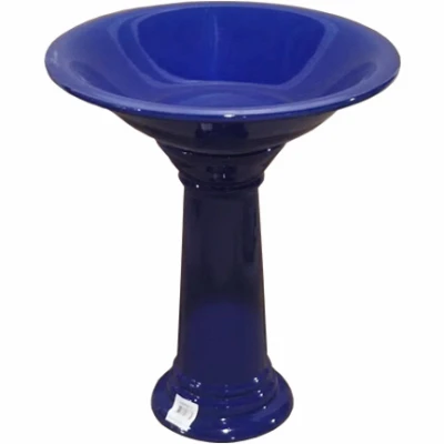 24 In. Classic Birdbaths, White and Cobalt Blue Ceramic, 4-Pk.