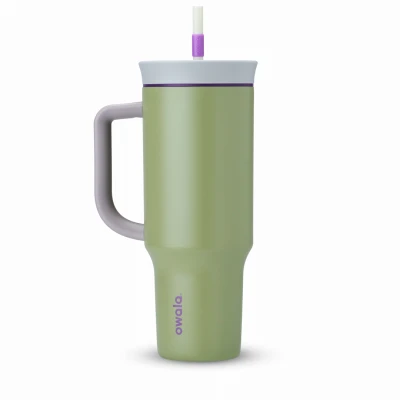 40 Ounce Stainless Steel Travel Tumbler with Hip Cactus Grey and Green Design