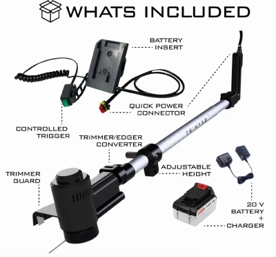 20 Volt Battery and Charger String Grass Trimmer and Edger Lawn Mower Attachment Kit
