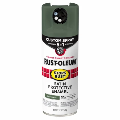 Stops Rust Custom Spray Paint 5-in-1 Protection Satin Earthy Green 12 Ounce