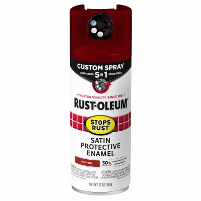 Stops Rust Custom Spray 5-in-1 Satin Brick Red Spray Paint 12 Ounce
